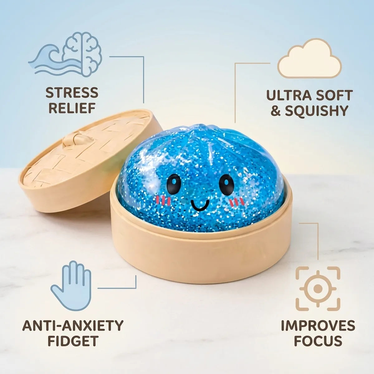 Calm Blue Glitter Dumpling Squishy - Image 6