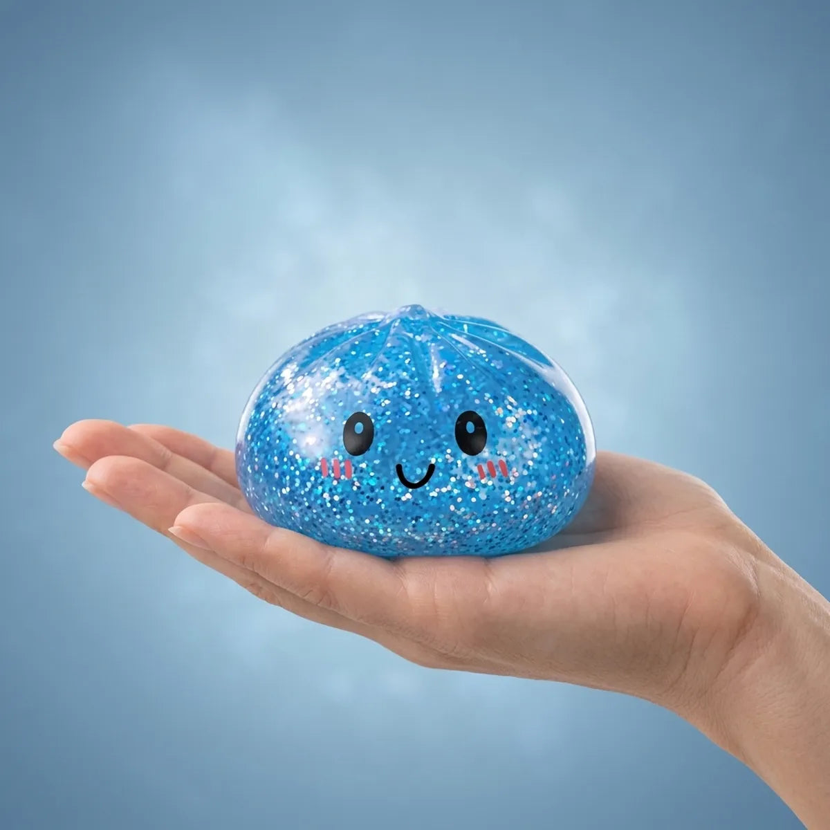 Calm Blue Glitter Dumpling Squishy - Image 3