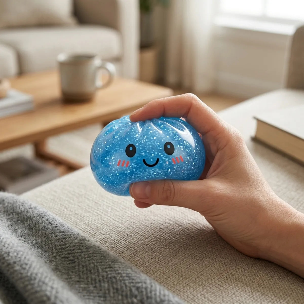 Calm Blue Glitter Dumpling Squishy - Image 7