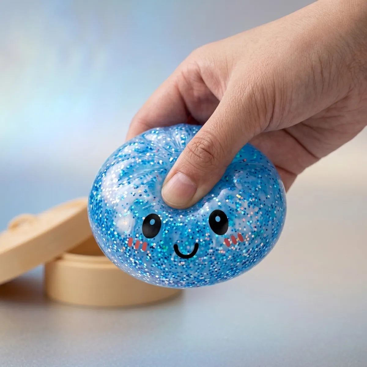 Calm Blue Glitter Dumpling Squishy - Image 4