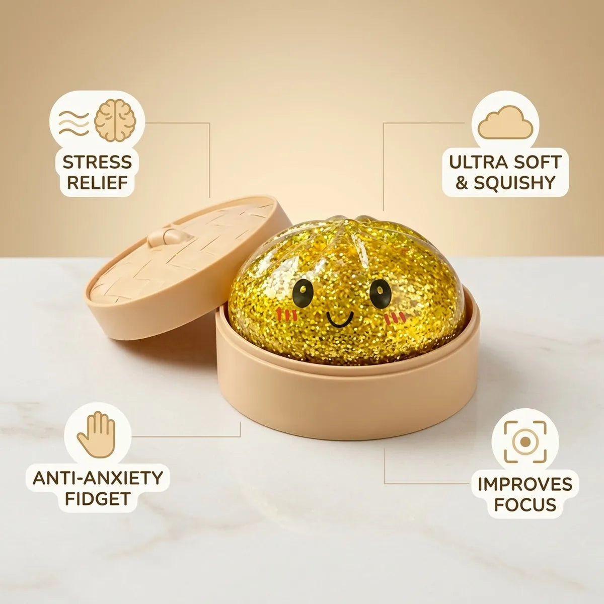 Luxe Gold Glitter Dumpling Squishy - Image 6