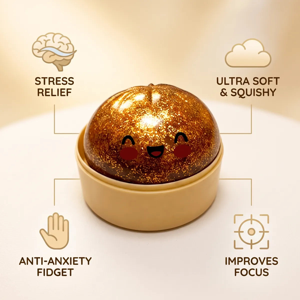 Treasure Gold Unique Glitter Dumpling Squishy - Image 6
