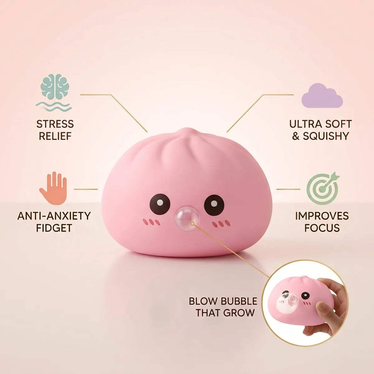 Plump Pink Blow Dumpling Squishy - Image 6