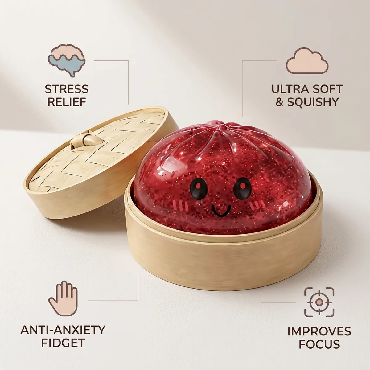 Lucky Red Glitter Dumpling Squishy - Image 6