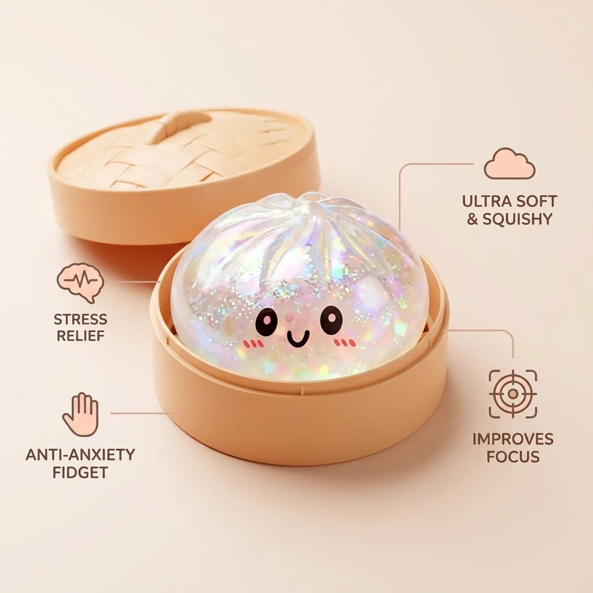 Shiny Silver Glitter Dumpling Squishy - Image 6
