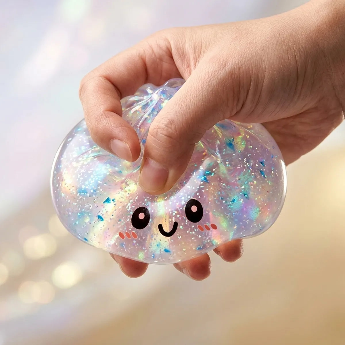 Shiny Silver Glitter Dumpling Squishy - Image 4