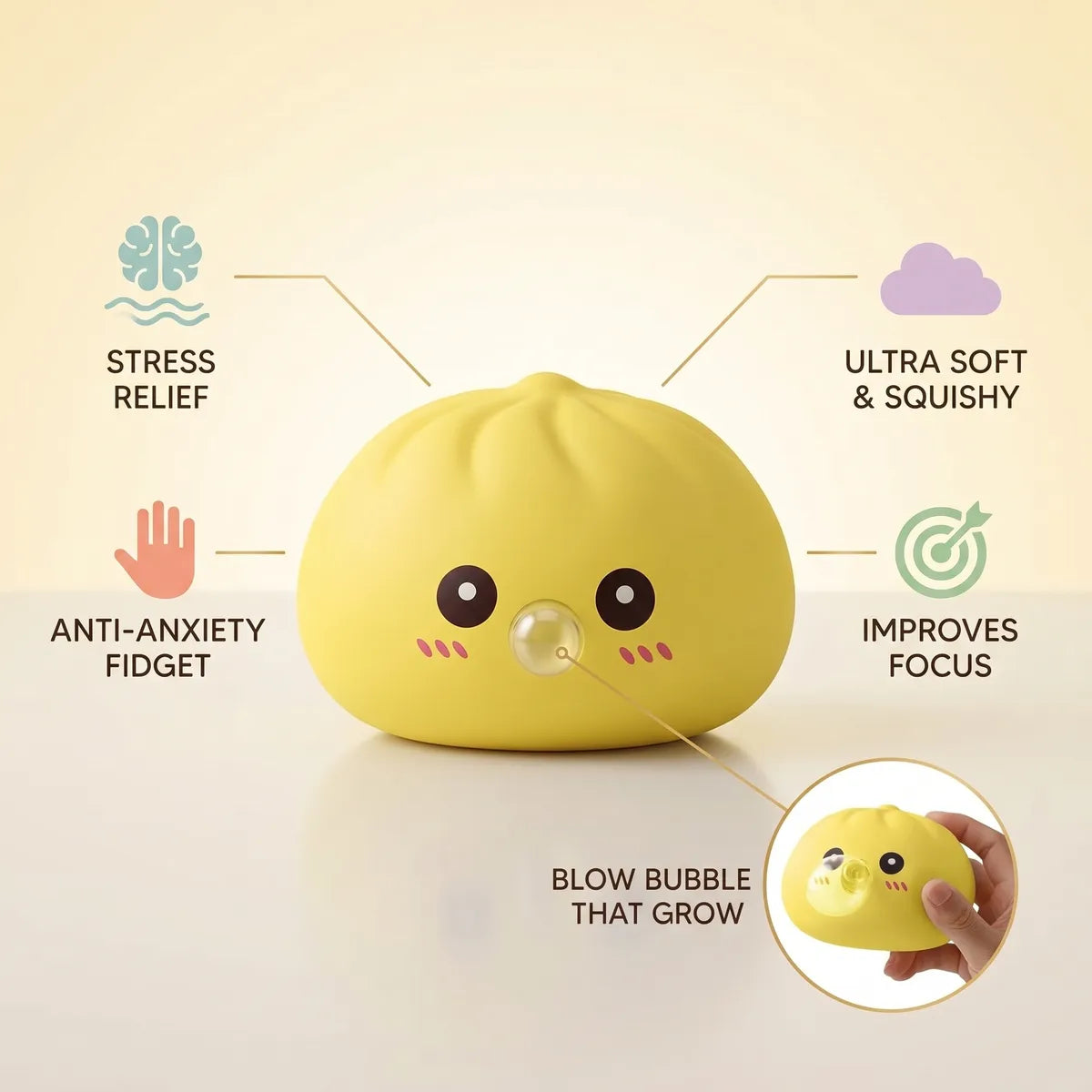 Jumbo Yellow Blow Dumpling Squishy - Image 6